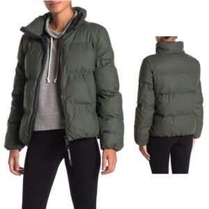 Juicy Couture Black Label Down Blend Puffer Jacket Olive Dark Green Womens Small